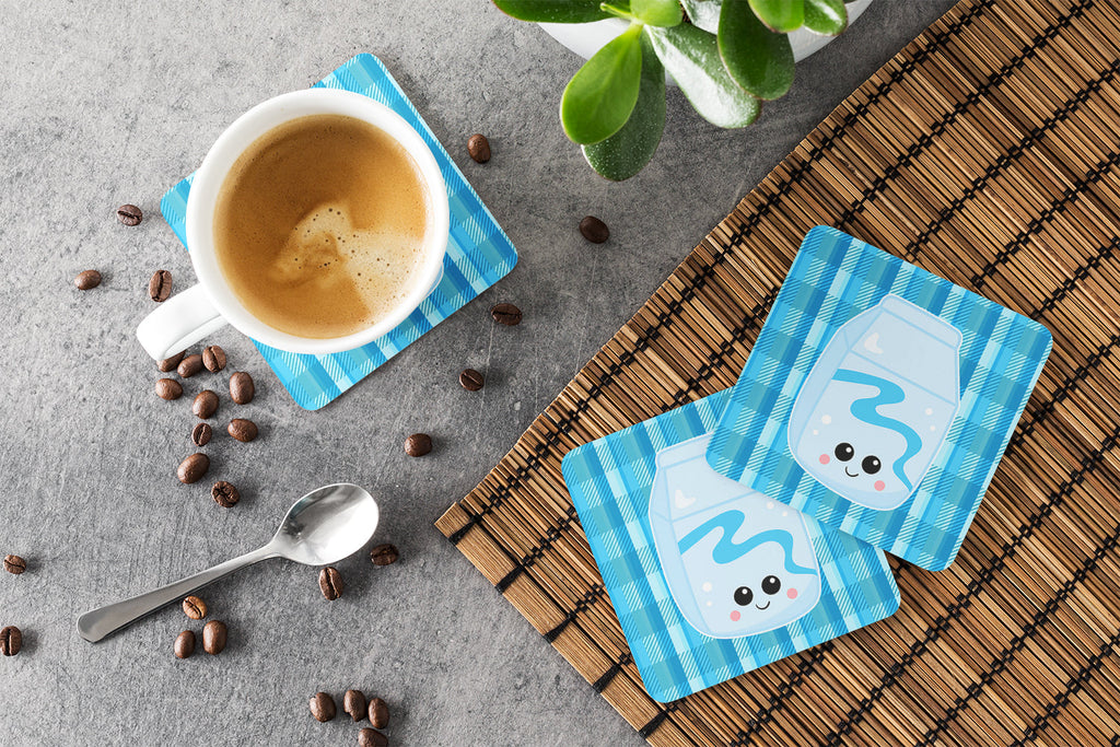 Blue Plaid and Milk Foam Coasters Set of 4 Cup Coasters for Indoor Outdoor, Tabletop Protection, Anti Slip, Mouse pad Material