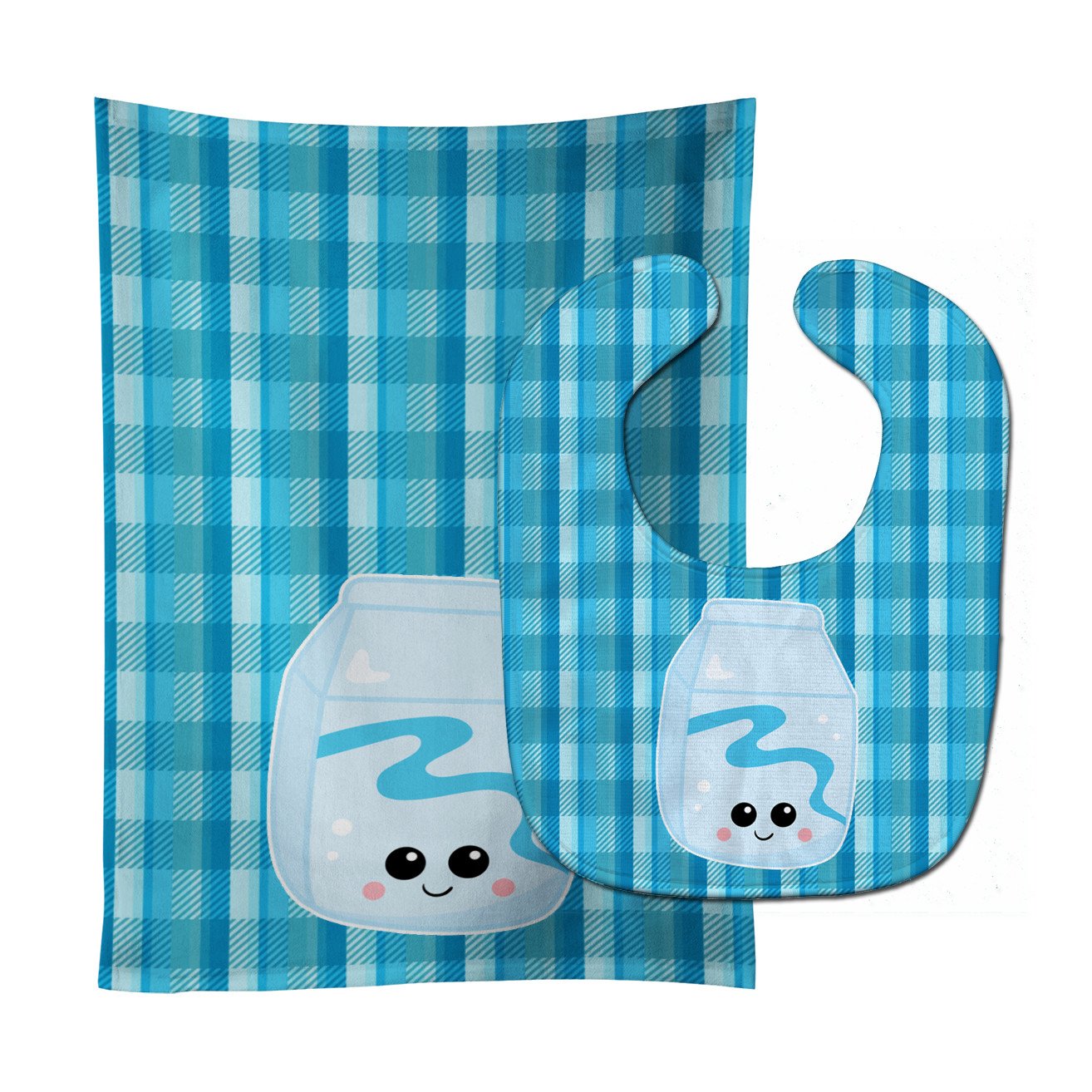 Blue Plaid and Milk Baby Bib & Burp Cloth Easy-Clean Baby Bib Baby Feeding Accessory Baby Mealtime Essential