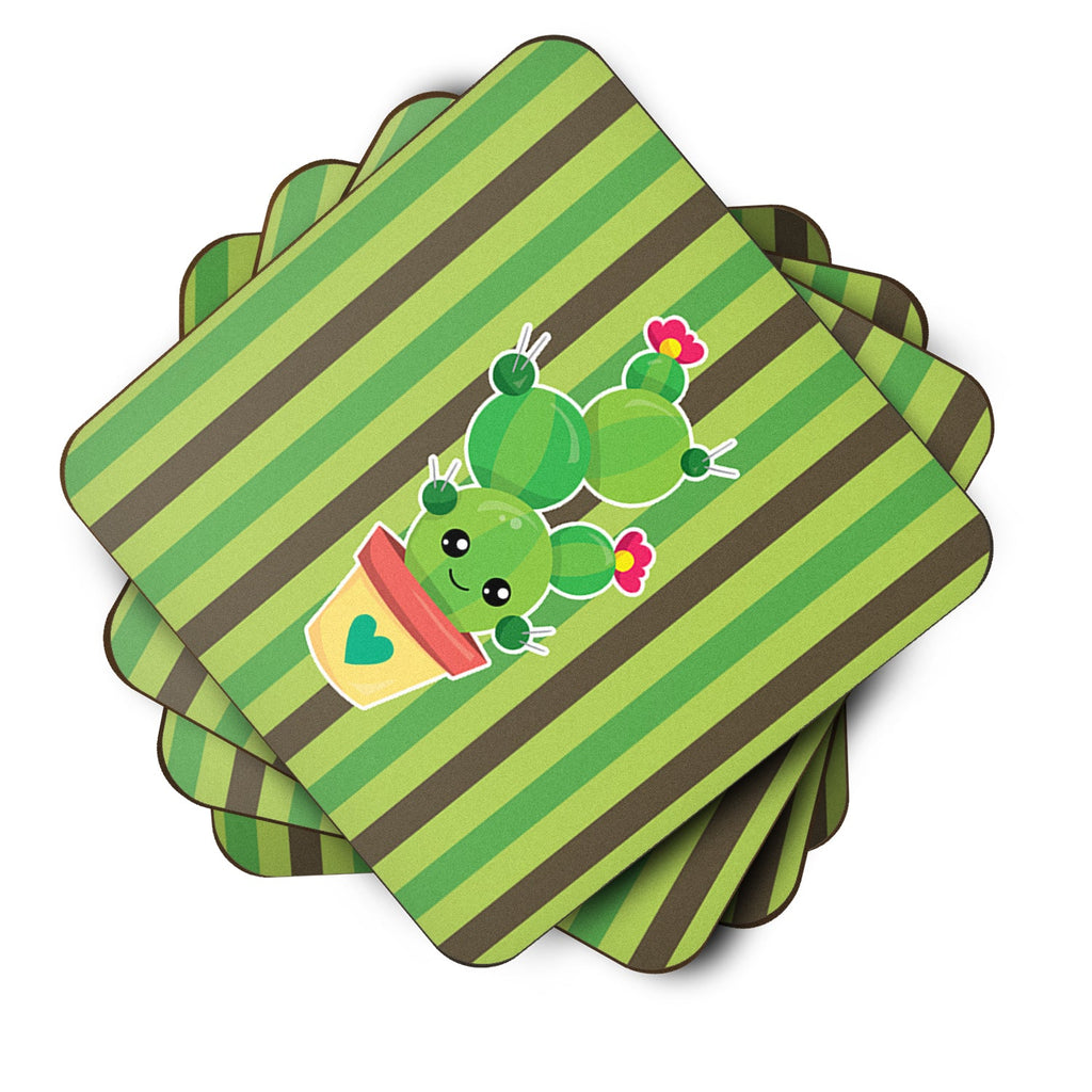 Cactus Stripe Foam Coasters Set of 4 Cup Coasters for Indoor Outdoor, Tabletop Protection, Anti Slip, Mouse pad Material