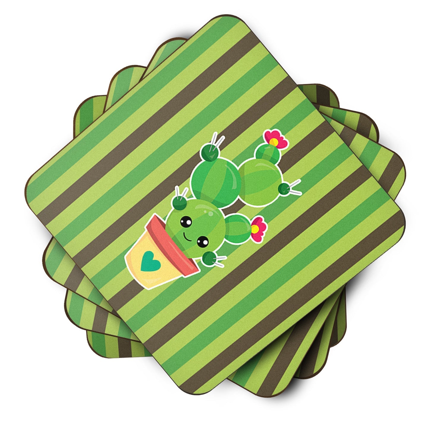 Cactus Stripe Foam Coasters Set of 4 Cup Coasters for Indoor Outdoor, Tabletop Protection, Anti Slip, Mouse pad Material
