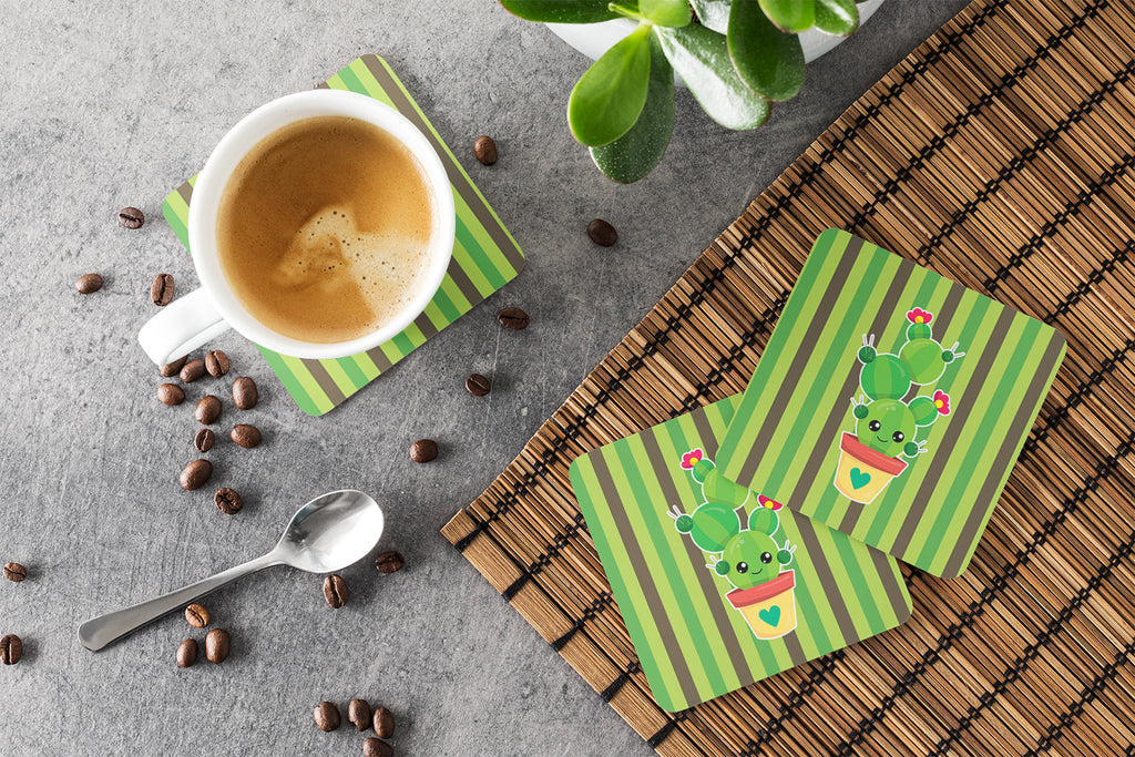 Cactus Stripe Foam Coasters Set of 4 Cup Coasters for Indoor Outdoor, Tabletop Protection, Anti Slip, Mouse pad Material