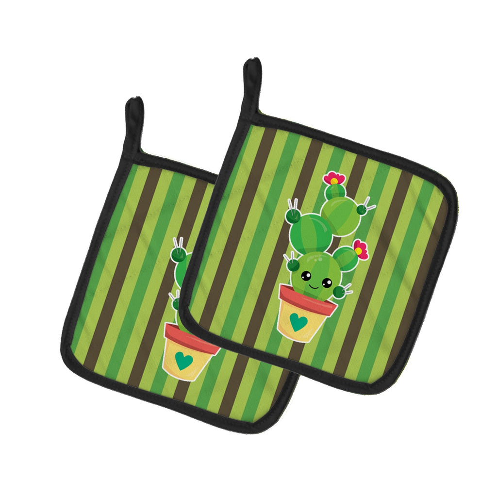 Cactus Stripe Pot Holder Set of 2 Heat Resistant Quilted Hot Pads 7.5 x 7.5 Inch, Insulated Kitchen Trivets for Cooking & Baking