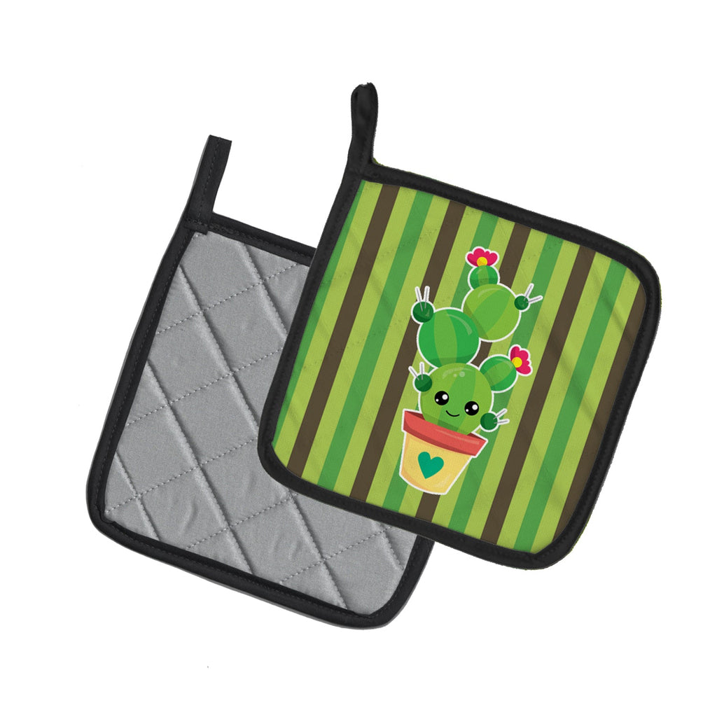 Cactus Stripe Pot Holder Set of 2 Heat Resistant Quilted Hot Pads 7.5 x 7.5 Inch, Insulated Kitchen Trivets for Cooking & Baking