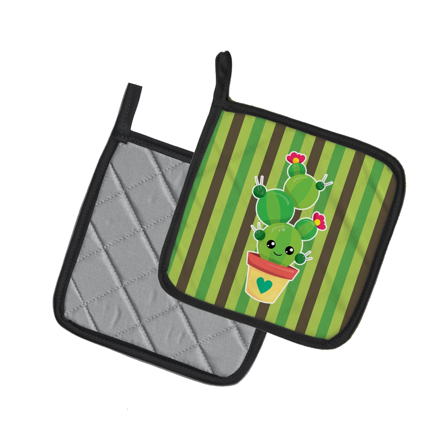 Cactus Stripe Pot Holder Set of 2 Heat Resistant Quilted Hot Pads 7.5 x 7.5 Inch, Insulated Kitchen Trivets for Cooking & Baking