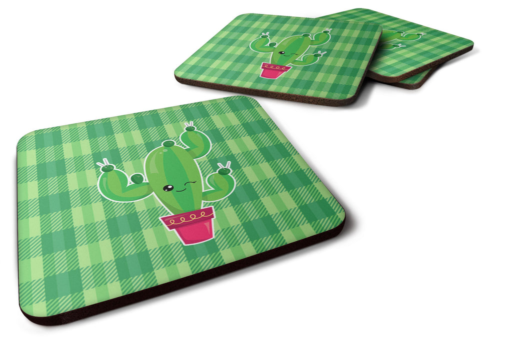 Cactus Plaid Foam Coasters Set of 4 Cup Coasters for Indoor Outdoor, Tabletop Protection, Anti Slip, Mouse pad Material