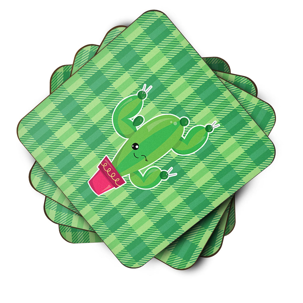 Cactus Plaid Foam Coasters Set of 4 Cup Coasters for Indoor Outdoor, Tabletop Protection, Anti Slip, Mouse pad Material