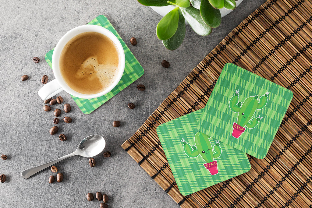 Cactus Plaid Foam Coasters Set of 4 Cup Coasters for Indoor Outdoor, Tabletop Protection, Anti Slip, Mouse pad Material