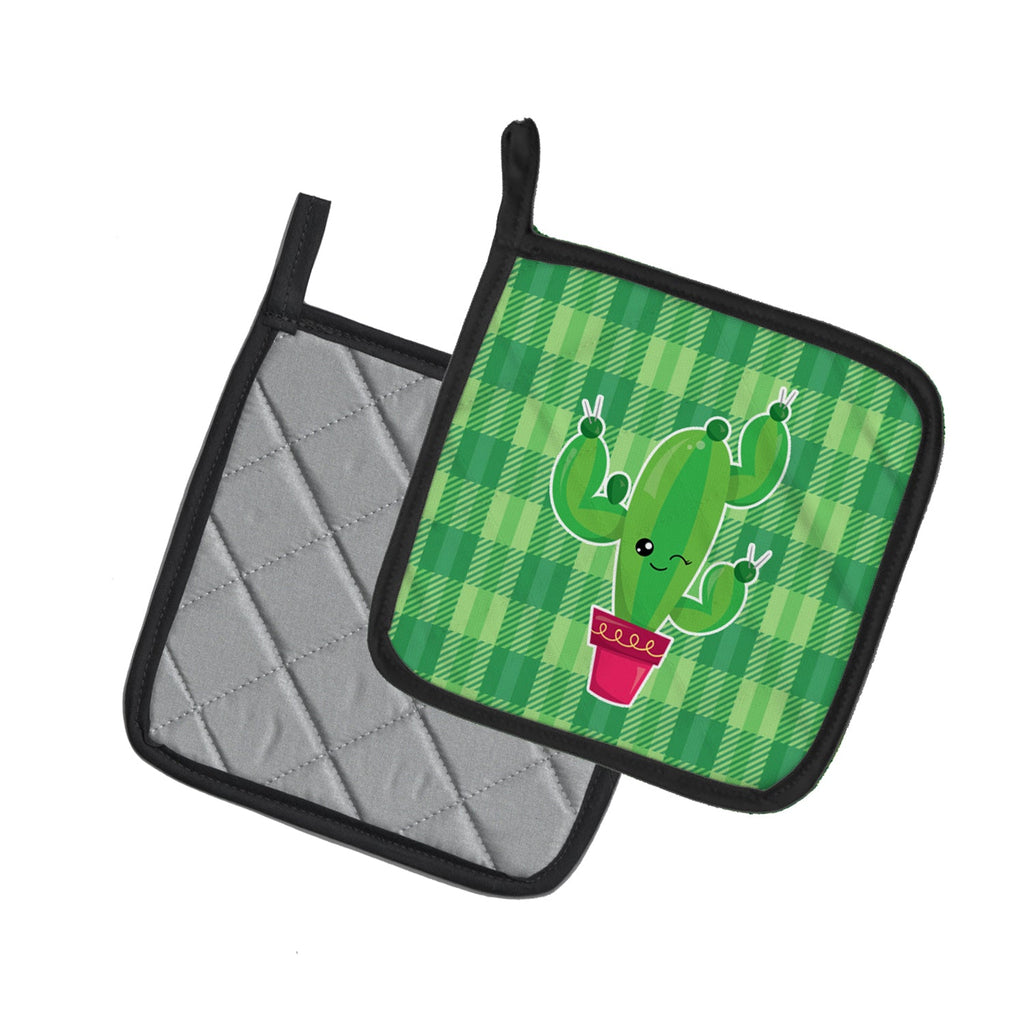 Cactus Plaid Pot Holder Set of 2 Heat Resistant Quilted Hot Pads 7.5 x 7.5 Inch, Insulated Kitchen Trivets for Cooking & Baking