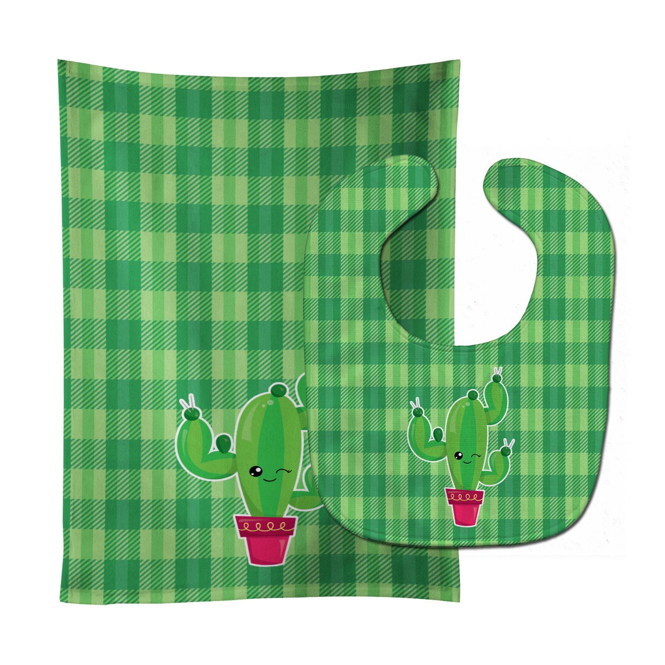 Cactus Plaid Baby Bib & Burp Cloth Easy-Clean Baby Bib Baby Feeding Accessory Baby Mealtime Essential