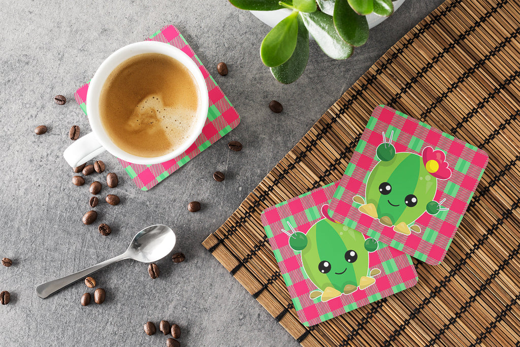 Cactus Peace Out Foam Coasters Set of 4 Cup Coasters for Indoor Outdoor, Tabletop Protection, Anti Slip, Mouse pad Material