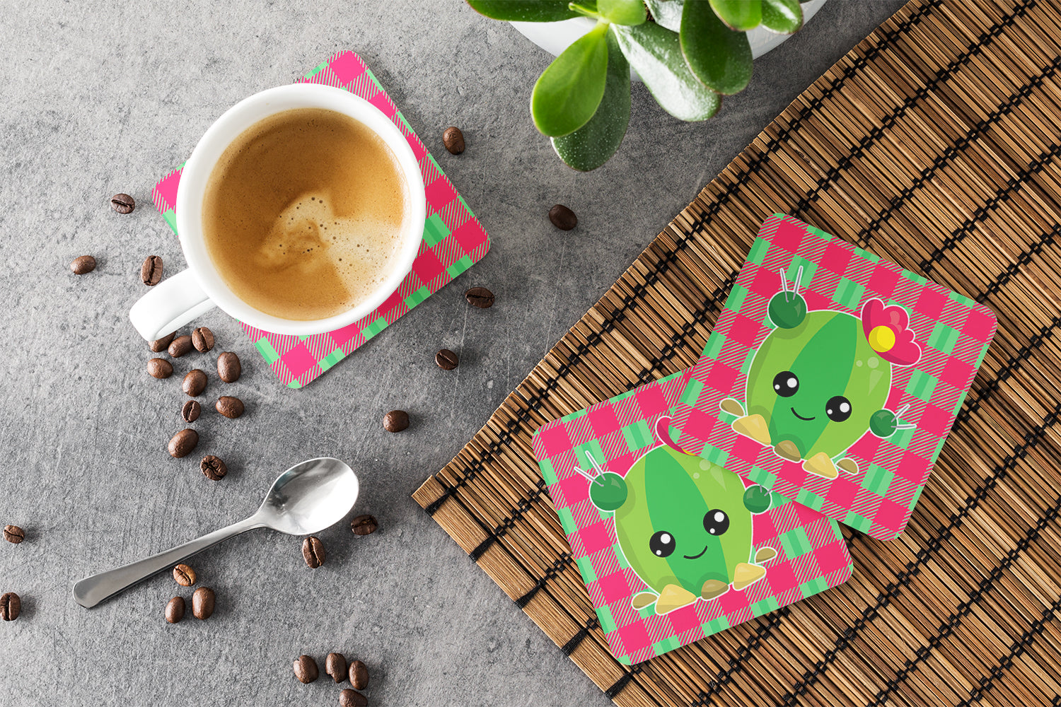 Cactus Peace Out Foam Coasters Set of 4 Cup Coasters for Indoor Outdoor, Tabletop Protection, Anti Slip, Mouse pad Material