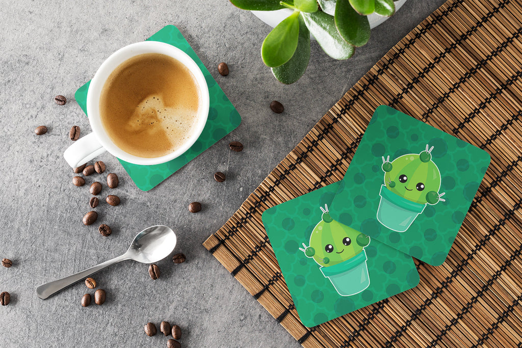 Cactus Polkadots Foam Coasters Set of 4 Cup Coasters for Indoor Outdoor, Tabletop Protection, Anti Slip, Mouse pad Material