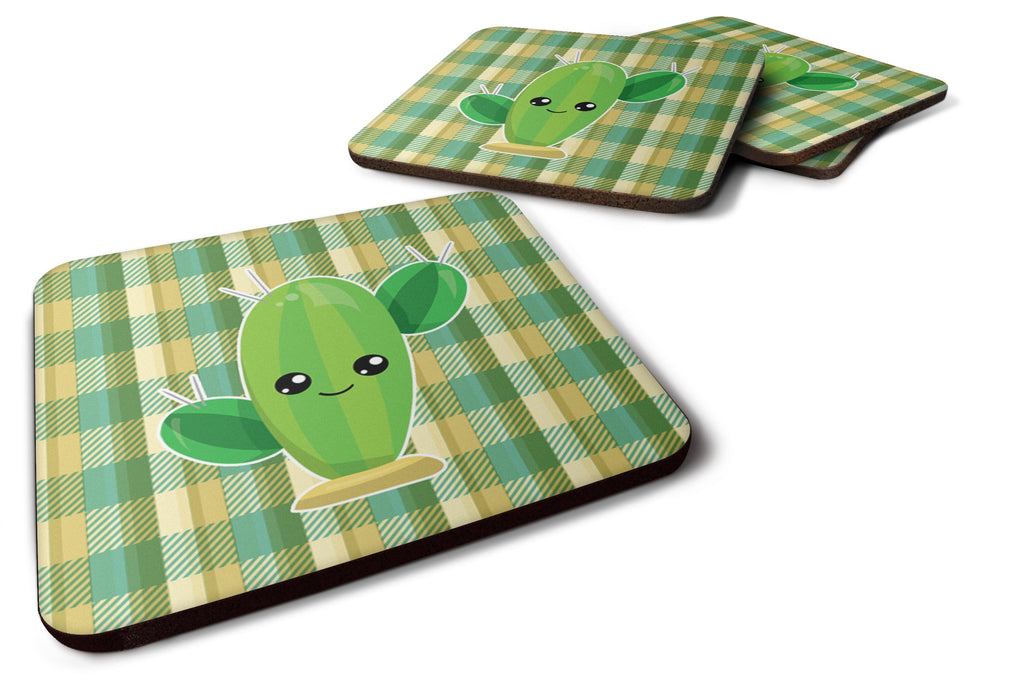 Cactus Plaid Foam Coasters Set of 4 Cup Coasters for Indoor Outdoor, Tabletop Protection, Anti Slip, Mouse pad Material