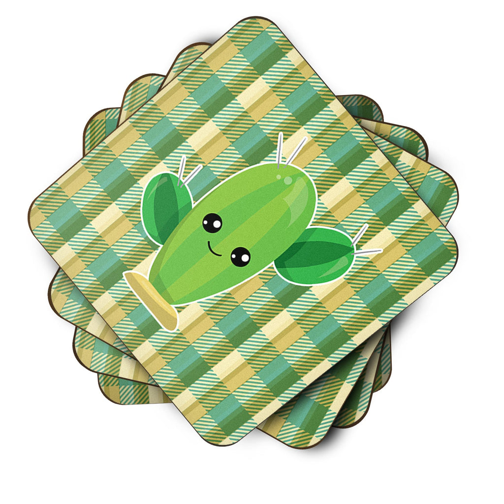 Cactus Plaid Foam Coasters Set of 4 Cup Coasters for Indoor Outdoor, Tabletop Protection, Anti Slip, Mouse pad Material
