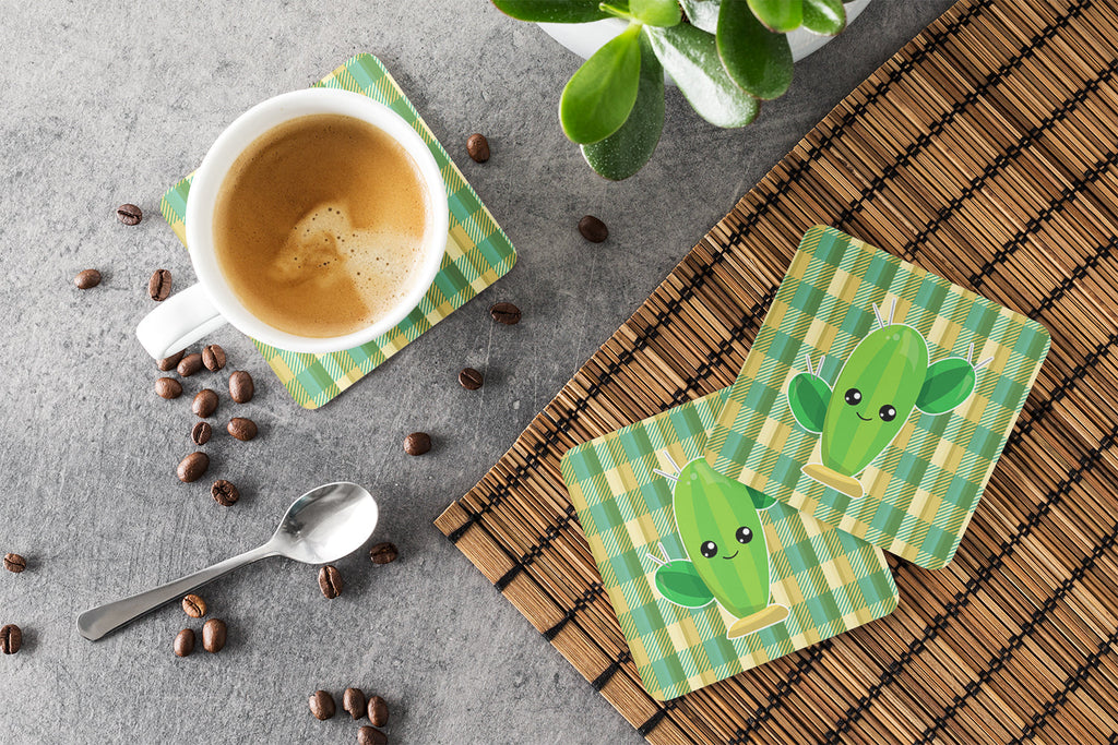 Cactus Plaid Foam Coasters Set of 4 Cup Coasters for Indoor Outdoor, Tabletop Protection, Anti Slip, Mouse pad Material