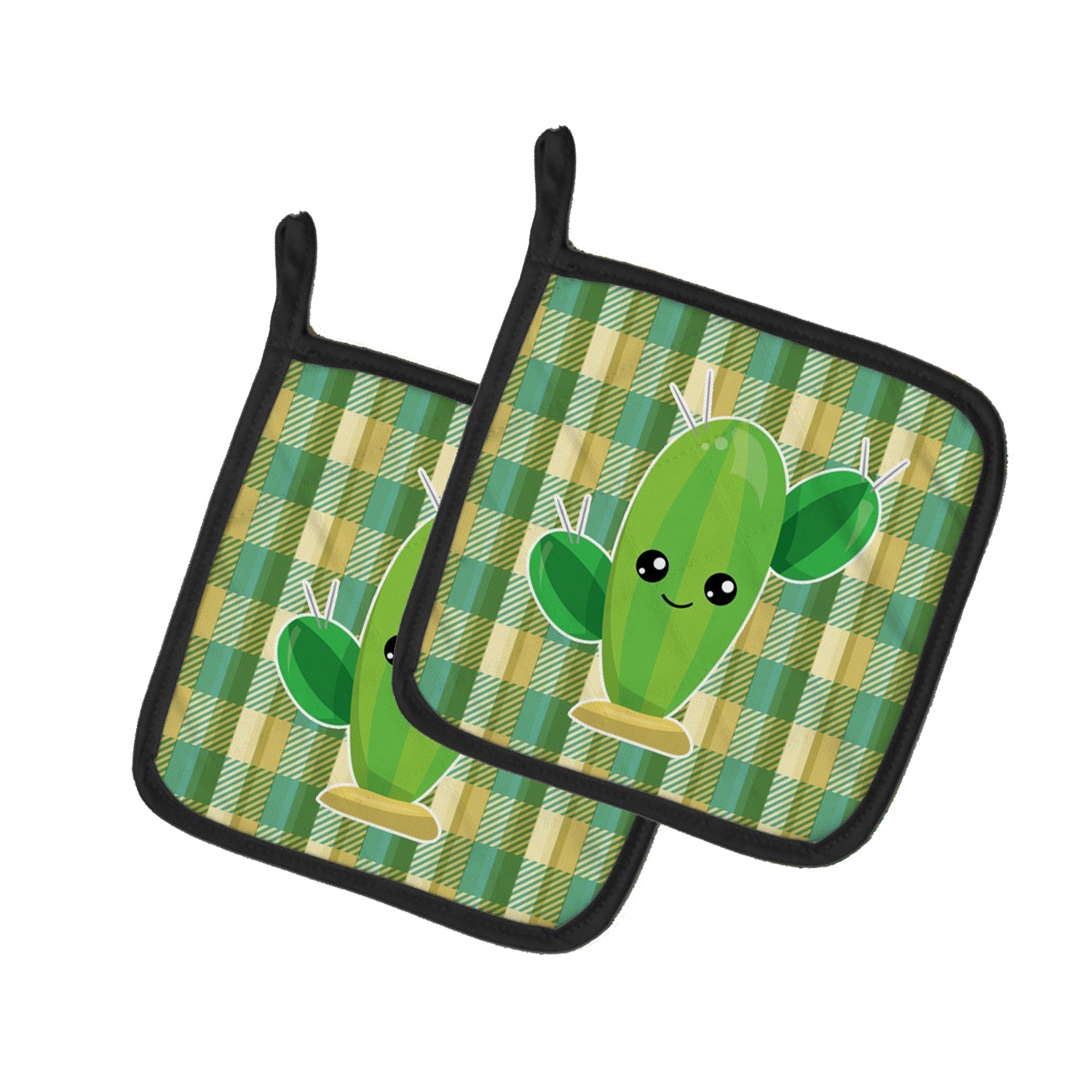 Cactus Plaid Pot Holder Set of 2 Heat Resistant Quilted Hot Pads 7.5 x 7.5 Inch, Insulated Kitchen Trivets for Cooking & Baking