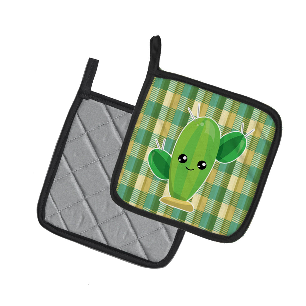 Cactus Plaid Pot Holder Set of 2 Heat Resistant Quilted Hot Pads 7.5 x 7.5 Inch, Insulated Kitchen Trivets for Cooking & Baking