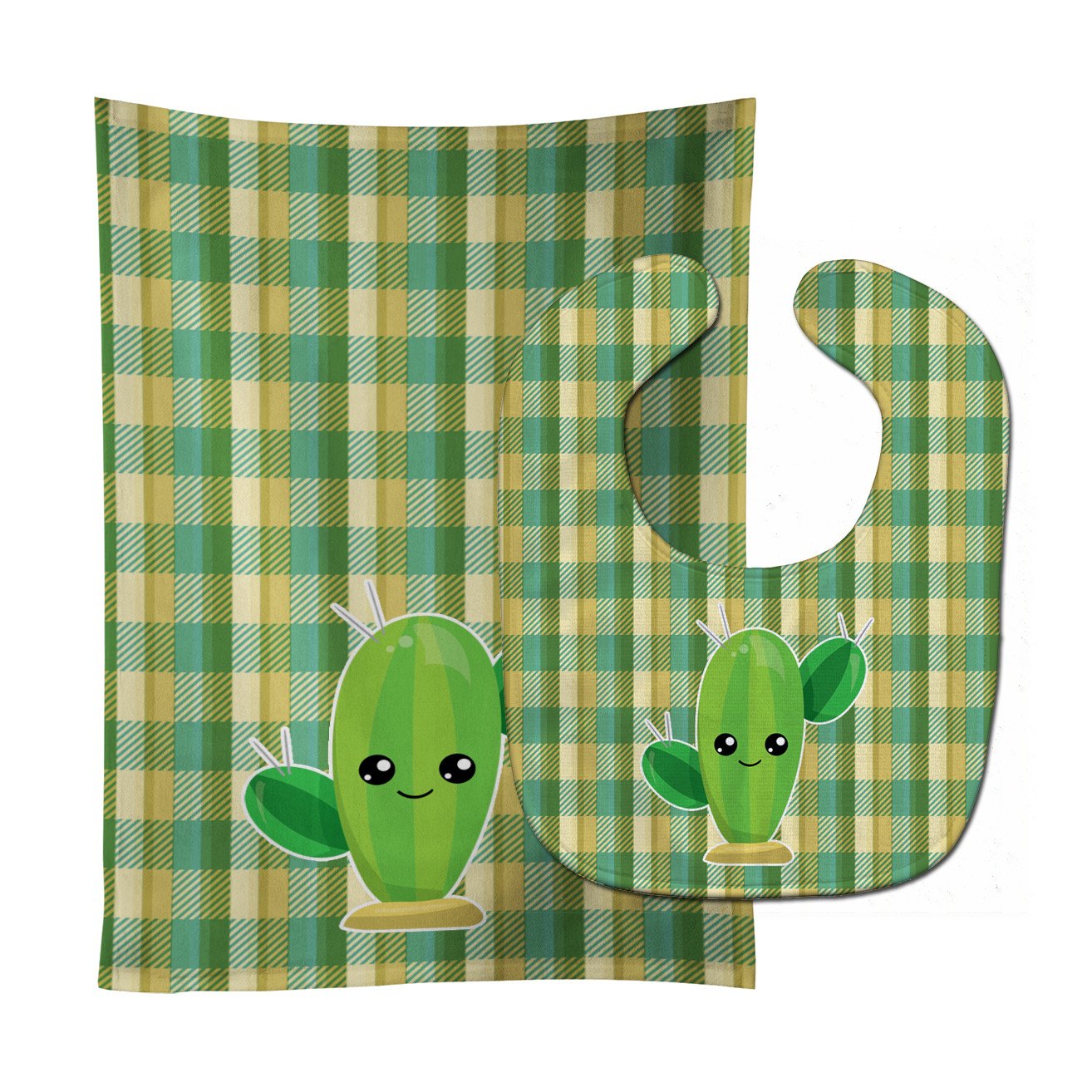 Cactus Plaid Baby Bib & Burp Cloth Easy-Clean Baby Bib Baby Feeding Accessory Baby Mealtime Essential