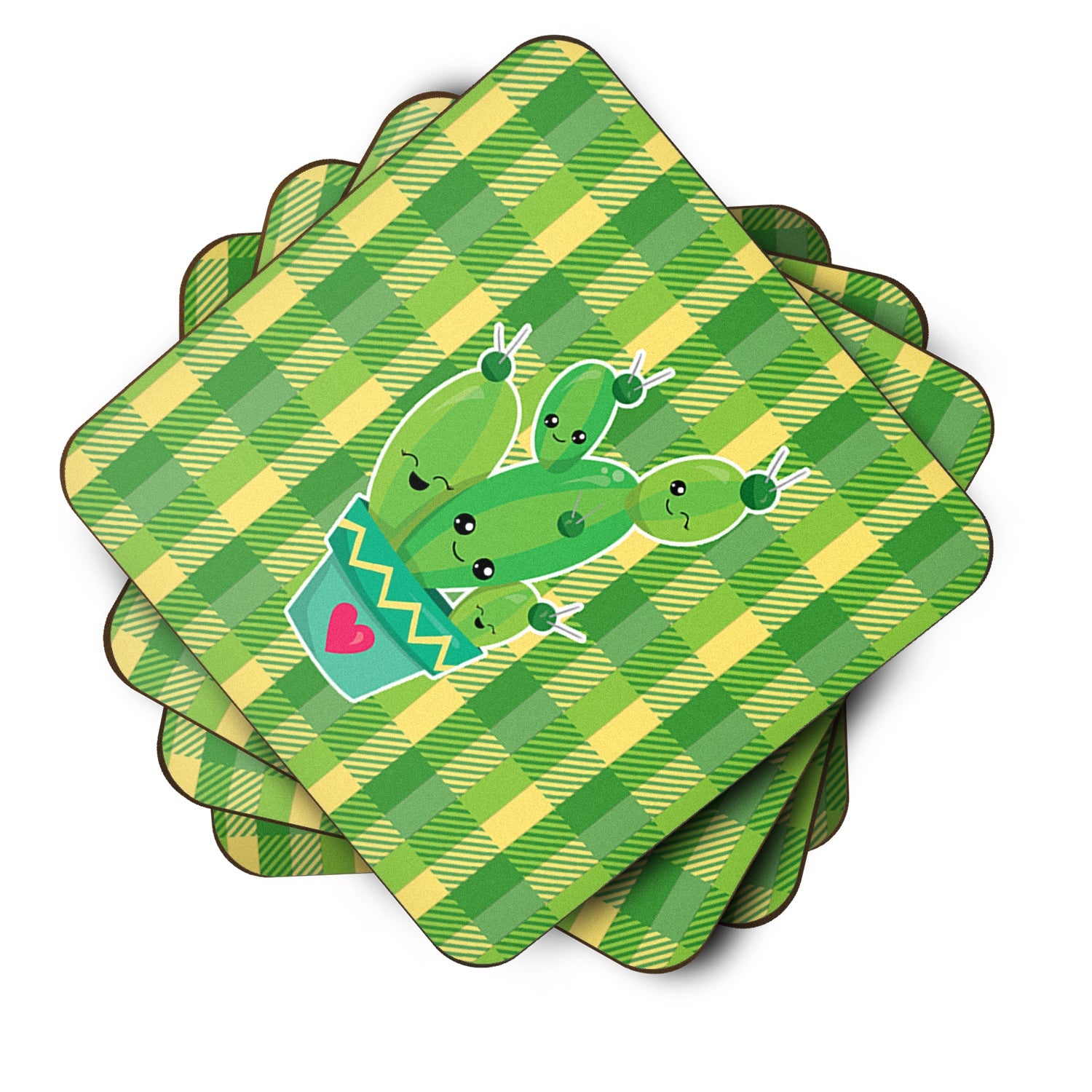 Cactus Striped Plaid Foam Coasters Set of 4 Cup Coasters for Indoor Outdoor, Tabletop Protection, Anti Slip, Mouse pad Material