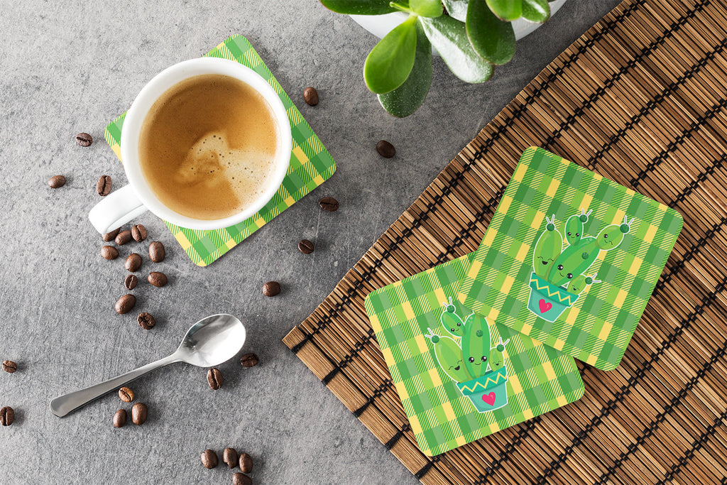 Cactus Striped Plaid Foam Coasters Set of 4 Cup Coasters for Indoor Outdoor, Tabletop Protection, Anti Slip, Mouse pad Material