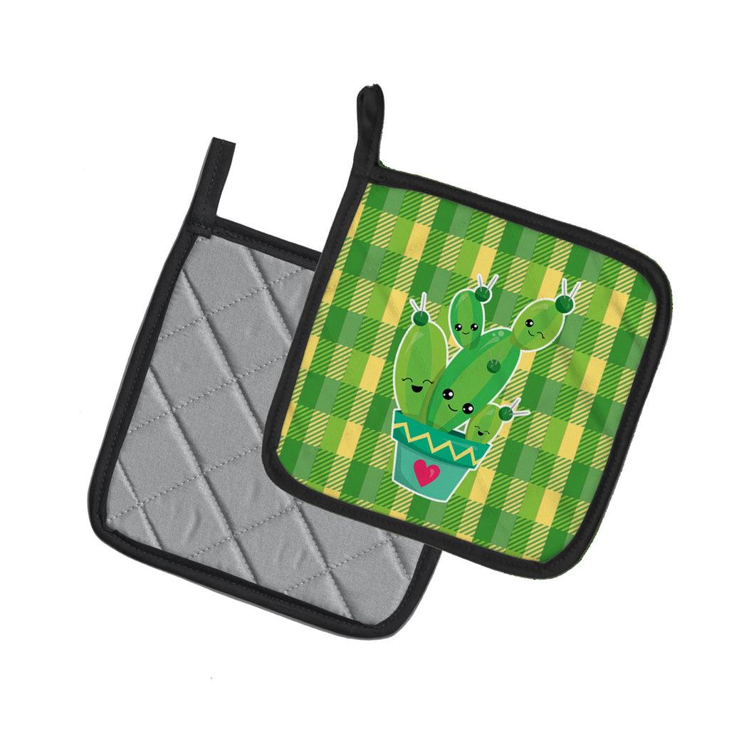 Cactus Striped Plaid Pot Holder Set of 2 Heat Resistant Quilted Hot Pads 7.5 x 7.5 Inch, Insulated Kitchen Trivets for Cooking & Baking