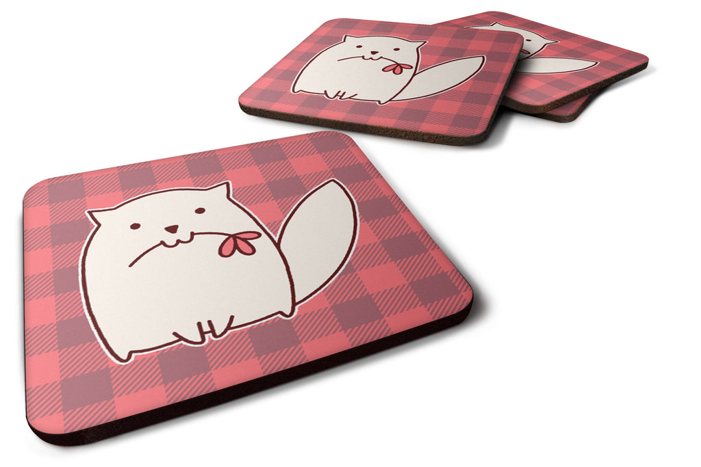 Cat Pink Plad Foam Coasters Set of 4 Cup Coasters for Indoor Outdoor, Tabletop Protection, Anti Slip, Mouse pad Material