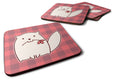 Cat Pink Plad Foam Coasters Set of 4 Cup Coasters for Indoor Outdoor, Tabletop Protection, Anti Slip, Mouse pad Material