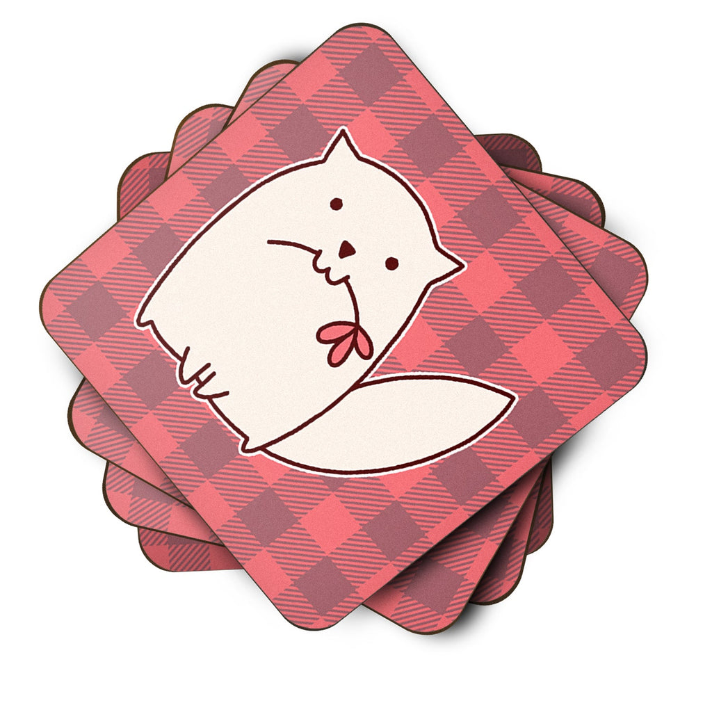 Cat Pink Plad Foam Coasters Set of 4 Cup Coasters for Indoor Outdoor, Tabletop Protection, Anti Slip, Mouse pad Material