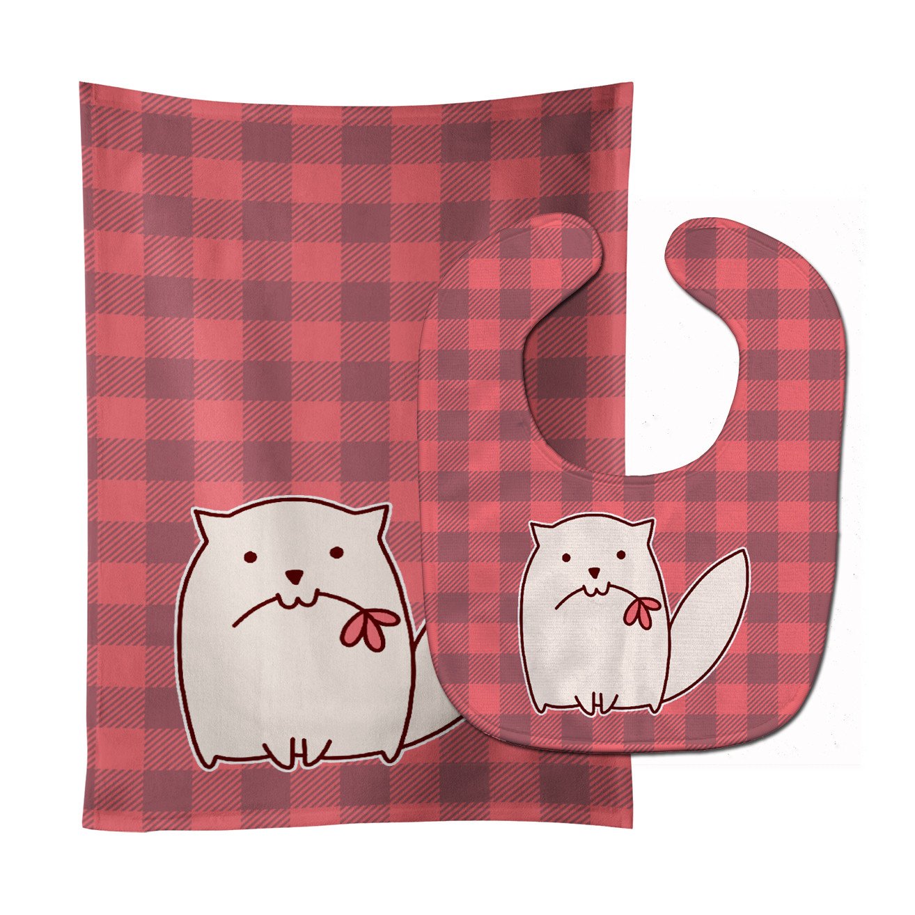 Cat Pink Plad Baby Bib & Burp Cloth Easy-Clean Baby Bib Baby Feeding Accessory Baby Mealtime Essential