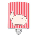 Cat Pink Stripes Ceramic Night Light Compact, UL-Certified, Ideal for Bedroom, Bathroom, Nursery, Hallway, Kitchen, 6x4x3, Multicolor
