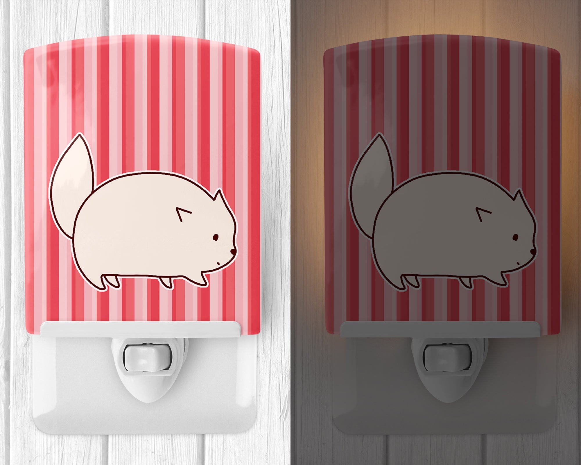 Cat Pink Stripes Ceramic Night Light Compact, UL-Certified, Ideal for Bedroom, Bathroom, Nursery, Hallway, Kitchen, 6x4x3, Multicolor