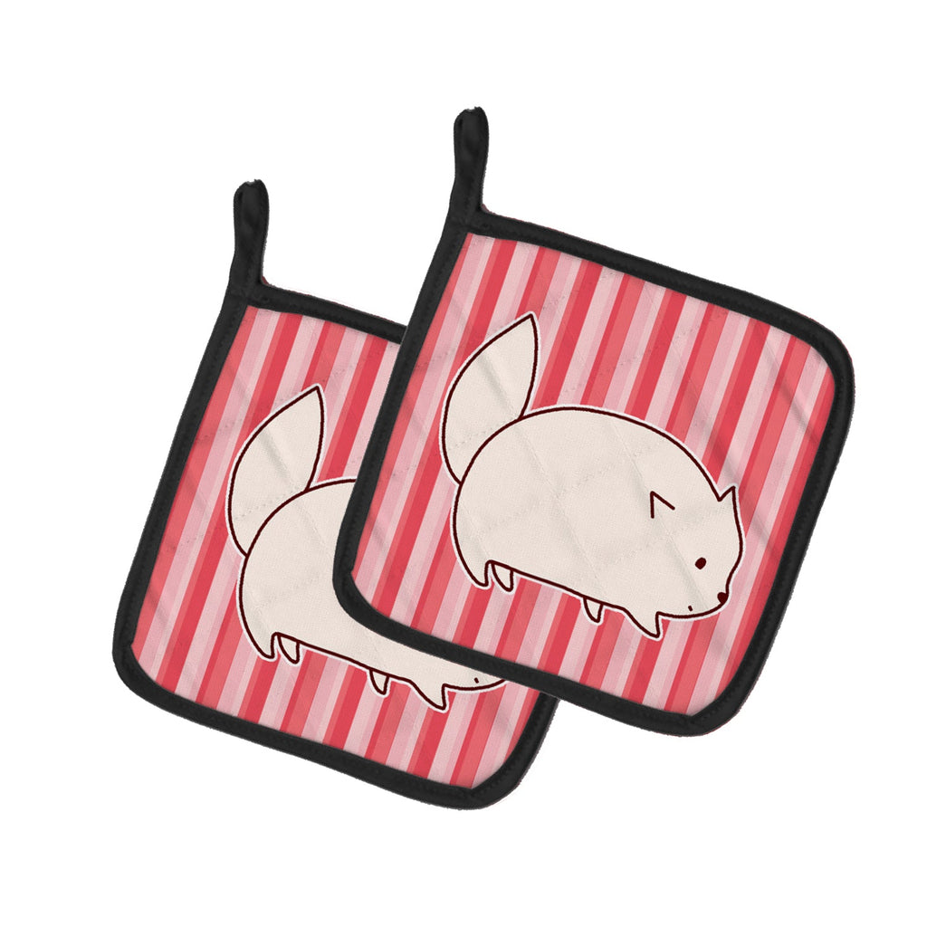 Cat Pink Stripes Pot Holder Set of 2 Heat Resistant Quilted Hot Pads 7.5 x 7.5 Inch, Insulated Kitchen Trivets for Cooking & Baking