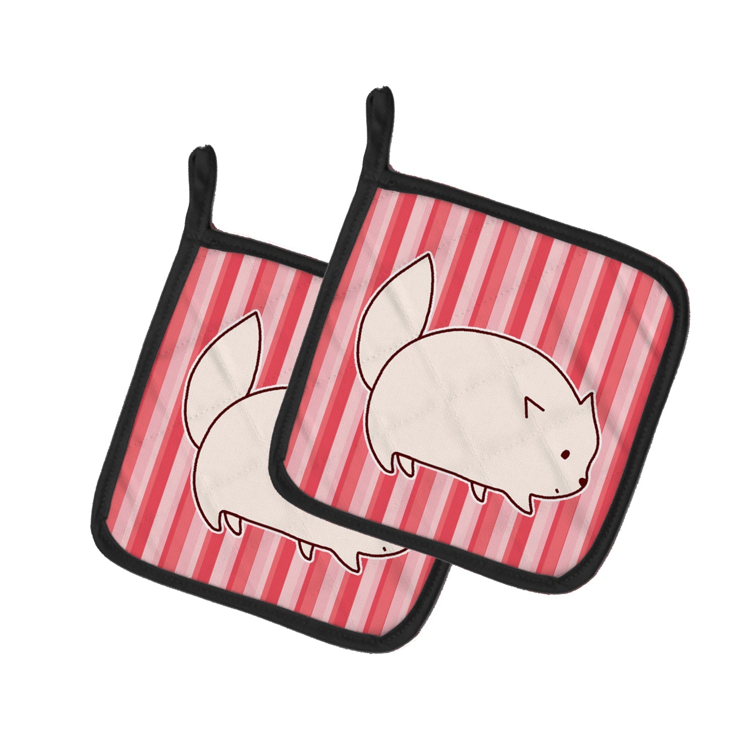 Cat Pink Stripes Pot Holder Set of 2 Heat Resistant Quilted Hot Pads 7.5 x 7.5 Inch, Insulated Kitchen Trivets for Cooking & Baking