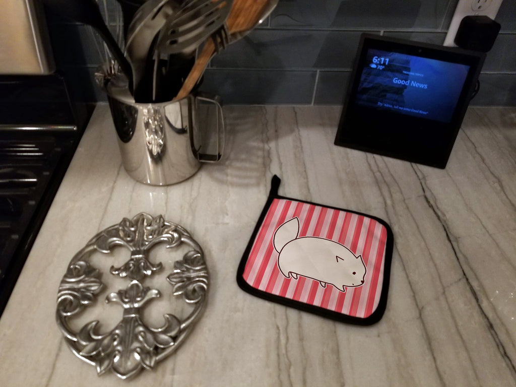 Cat Pink Stripes Pot Holder Set of 2 Heat Resistant Quilted Hot Pads 7.5 x 7.5 Inch, Insulated Kitchen Trivets for Cooking & Baking