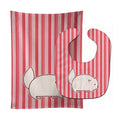 Cat Pink Stripes Baby Bib & Burp Cloth Easy-Clean Baby Bib Baby Feeding Accessory Baby Mealtime Essential