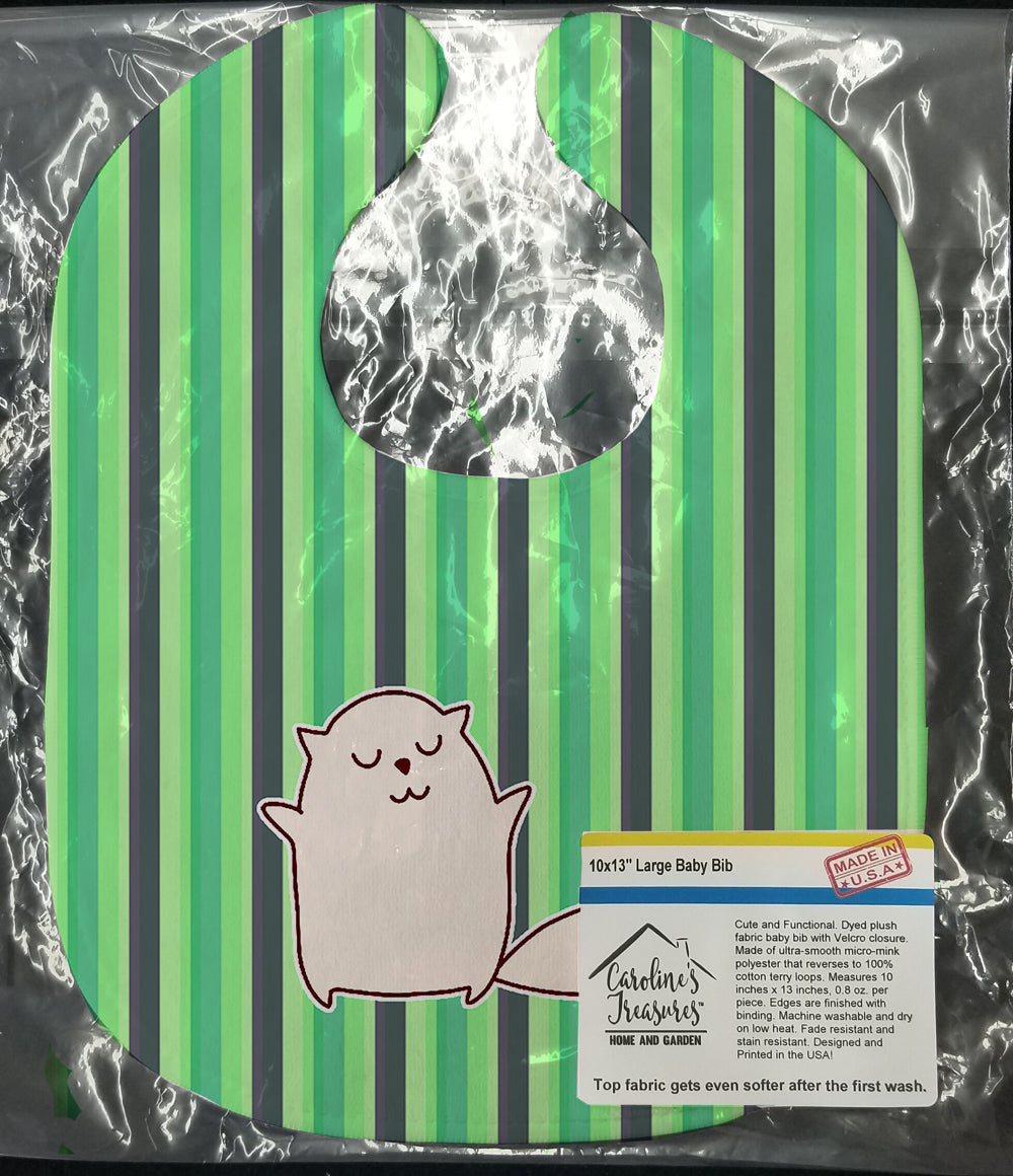 Cat Green Stripes Baby Bib Easy-Clean Baby Bib Baby Feeding Accessory Baby Mealtime Essential, 10 x 13, Multicolor