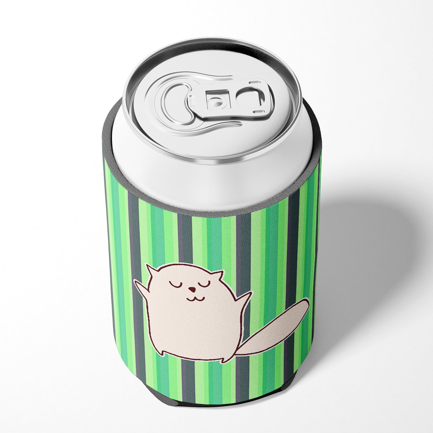 Cat Green Stripes Can or Bottle Hugger Cooler Sleeve for Standard 12 oz Cans, Insulated Foam Beer & Soda Can Hugger Reusable
