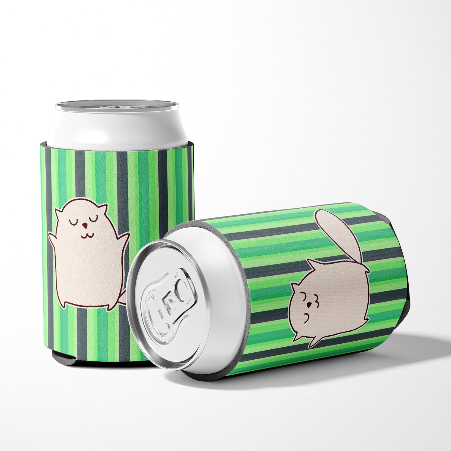 Cat Green Stripes Can or Bottle Hugger Cooler Sleeve for Standard 12 oz Cans, Insulated Foam Beer & Soda Can Hugger Reusable