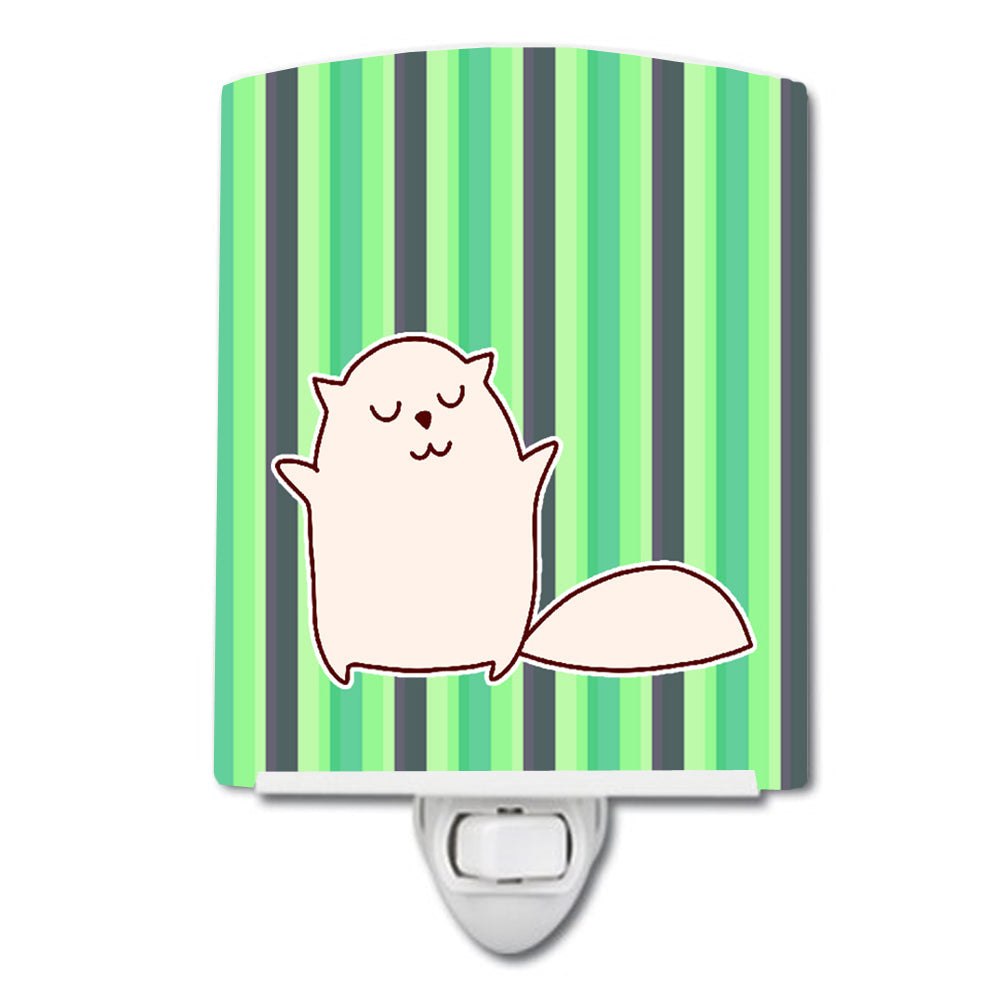 Cat Green Stripes Ceramic Night Light Compact, UL-Certified, Ideal for Bedroom, Bathroom, Nursery, Hallway, Kitchen, 6x4x3, Multicolor