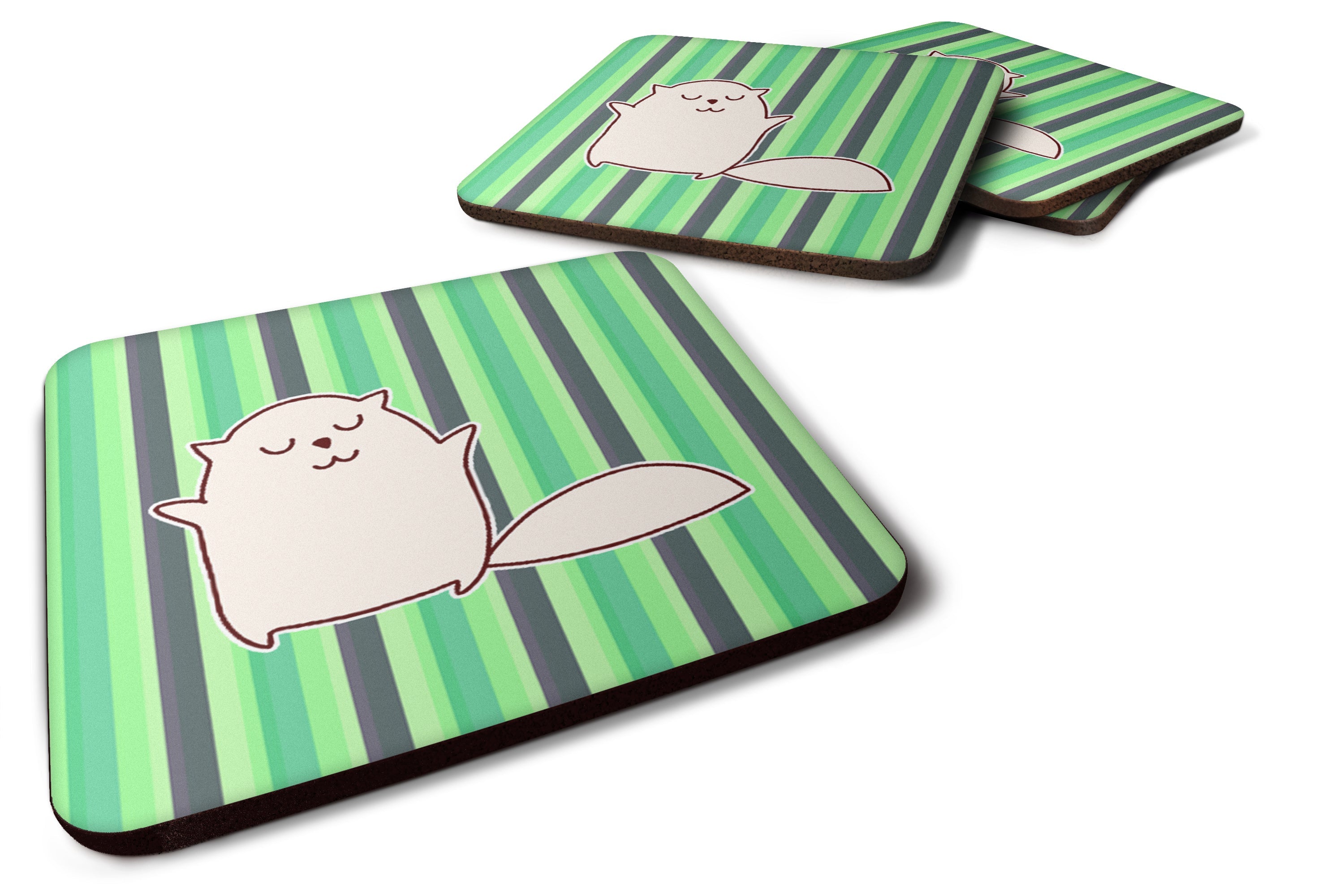 Cat Green Stripes Foam Coasters Set of 4 Cup Coasters for Indoor Outdoor, Tabletop Protection, Anti Slip, Mouse pad Material
