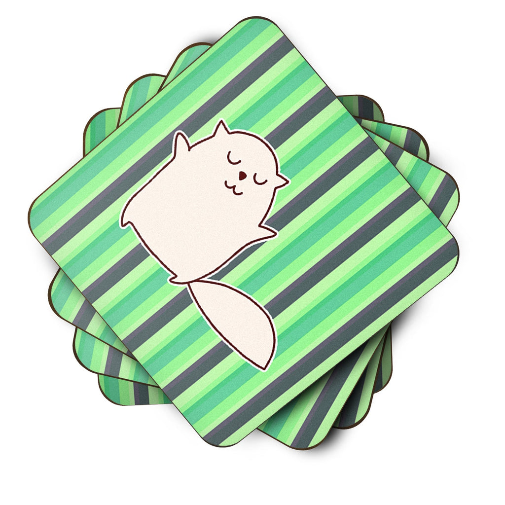 Cat Green Stripes Foam Coasters Set of 4 Cup Coasters for Indoor Outdoor, Tabletop Protection, Anti Slip, Mouse pad Material