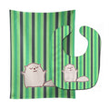 Cat Green Stripes Baby Bib & Burp Cloth Easy-Clean Baby Bib Baby Feeding Accessory Baby Mealtime Essential