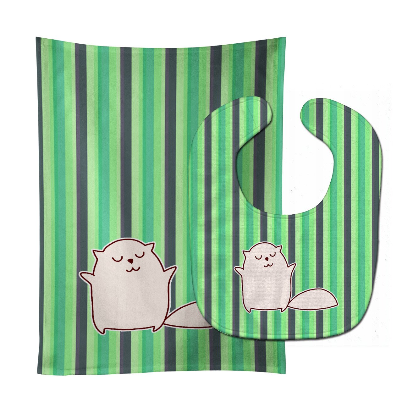 Cat Green Stripes Baby Bib & Burp Cloth Easy-Clean Baby Bib Baby Feeding Accessory Baby Mealtime Essential