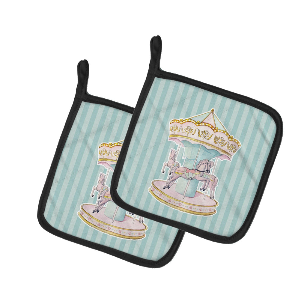 Carousel Pot Holder Set of 2 Heat Resistant Quilted Hot Pads 7.5 x 7.5 Inch, Insulated Kitchen Trivets for Cooking & Baking