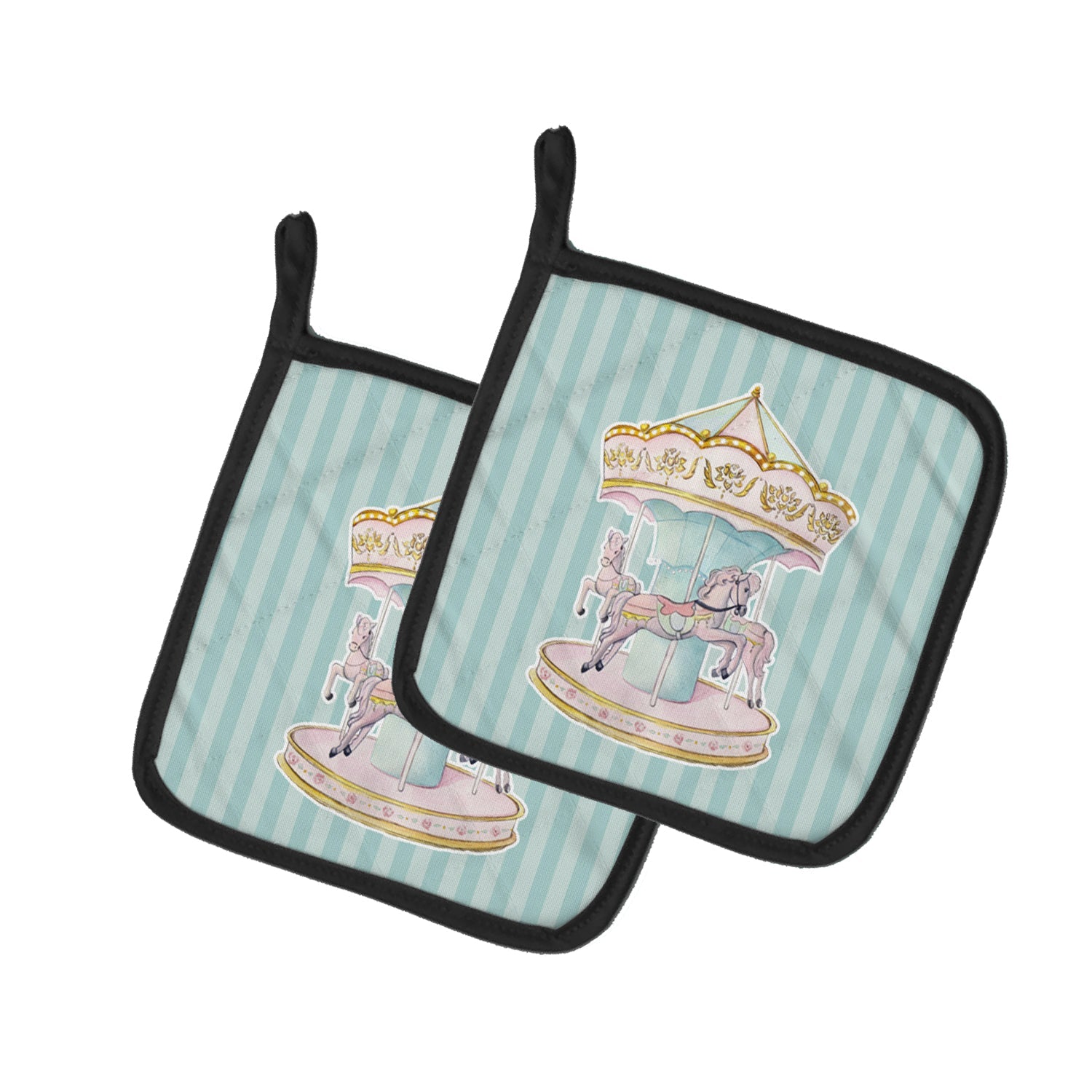 Carousel Pot Holder Set of 2 Heat Resistant Quilted Hot Pads 7.5 x 7.5 Inch, Insulated Kitchen Trivets for Cooking & Baking