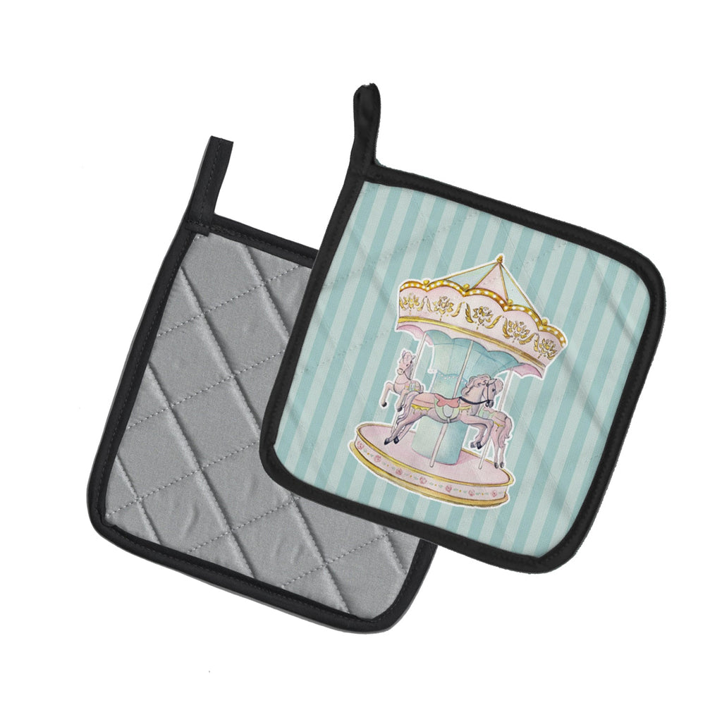 Carousel Pot Holder Set of 2 Heat Resistant Quilted Hot Pads 7.5 x 7.5 Inch, Insulated Kitchen Trivets for Cooking & Baking