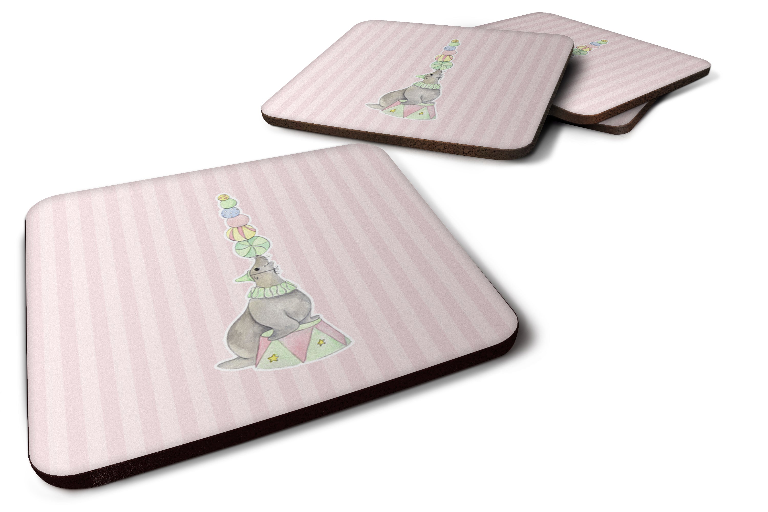 Circus Seal Foam Coasters Set of 4 Cup Coasters for Indoor Outdoor, Tabletop Protection, Anti Slip, Mouse pad Material