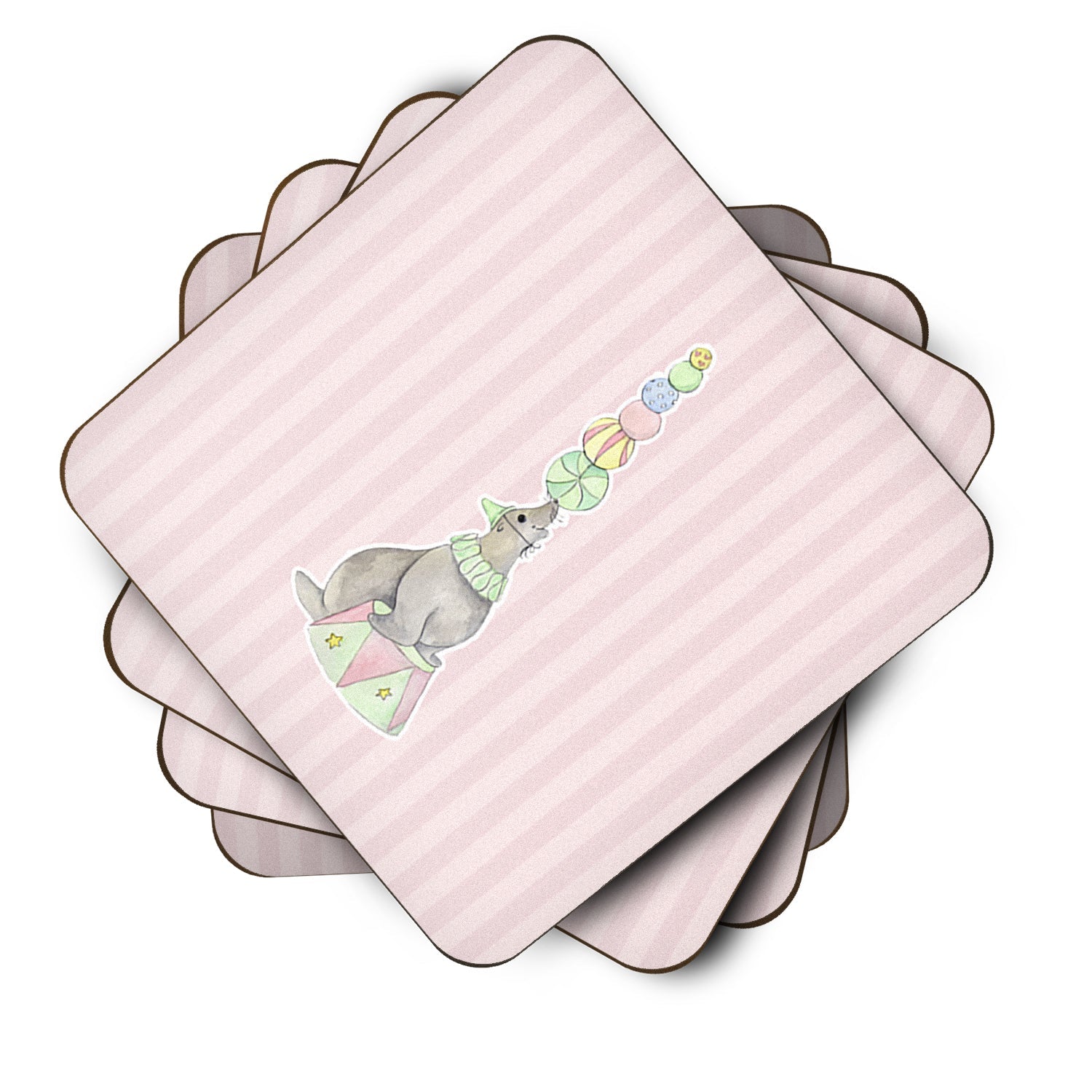 Circus Seal Foam Coasters Set of 4 Cup Coasters for Indoor Outdoor, Tabletop Protection, Anti Slip, Mouse pad Material