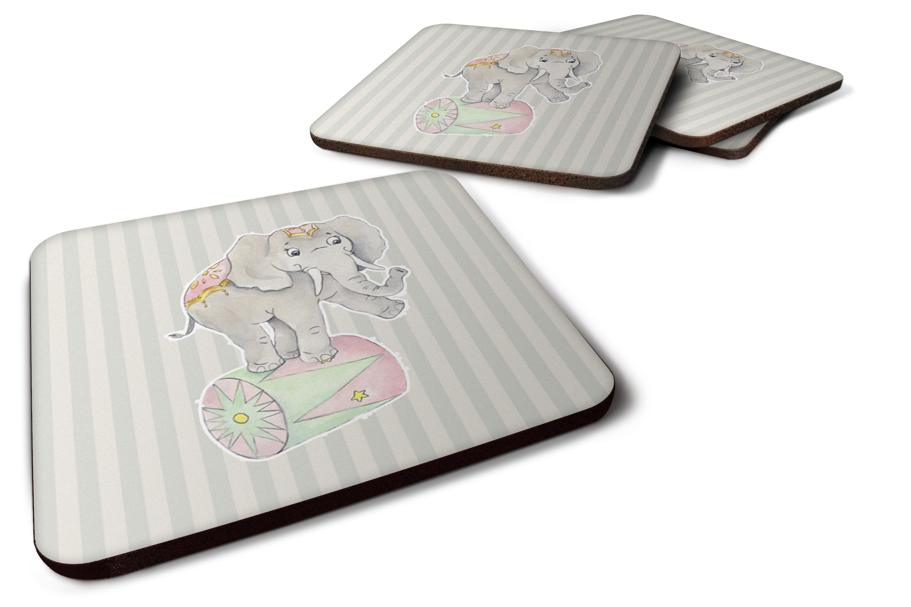 Circus Elephant Foam Coasters Set of 4 Cup Coasters for Indoor Outdoor, Tabletop Protection, Anti Slip, Mouse pad Material
