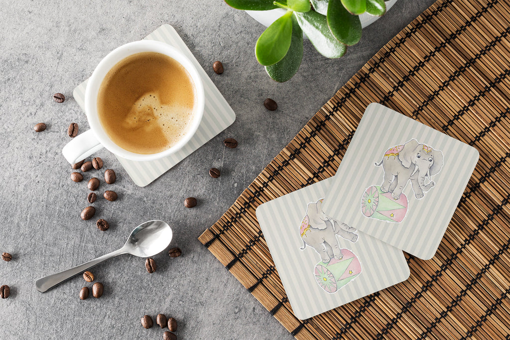 Circus Elephant Foam Coasters Set of 4 Cup Coasters for Indoor Outdoor, Tabletop Protection, Anti Slip, Mouse pad Material